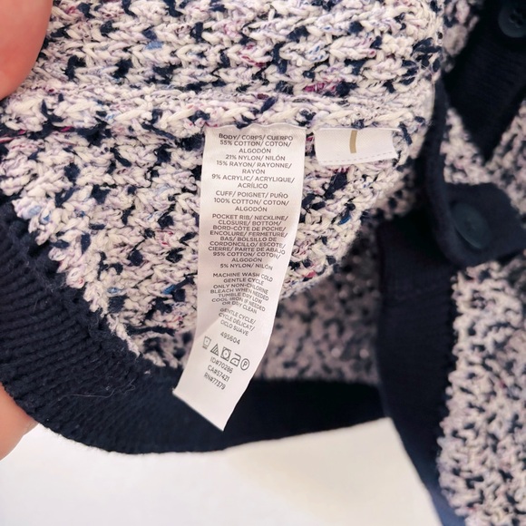 Ann Taylor Purple Navy Button Up Tweed Cardigan Jacket Large Formal Business Top - Picture 5 of 7